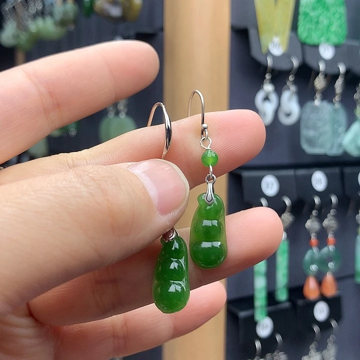 和田玉耳饰银S925镶嵌秋***3