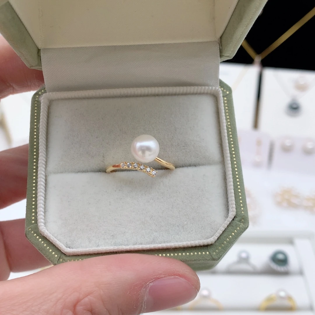 海水珍珠7-7.5mm ak戒指银S925镶嵌