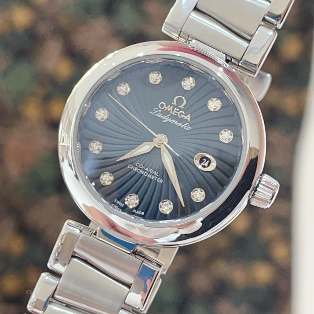 99新 Omega/欧米茄 Lady matic34灰黑盘钻刻原装机械女表
