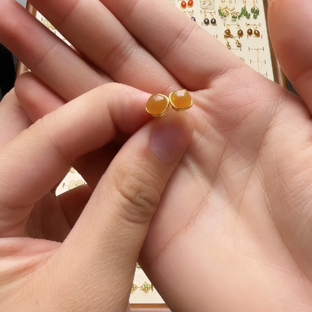 银S925镶嵌和田玉耳饰