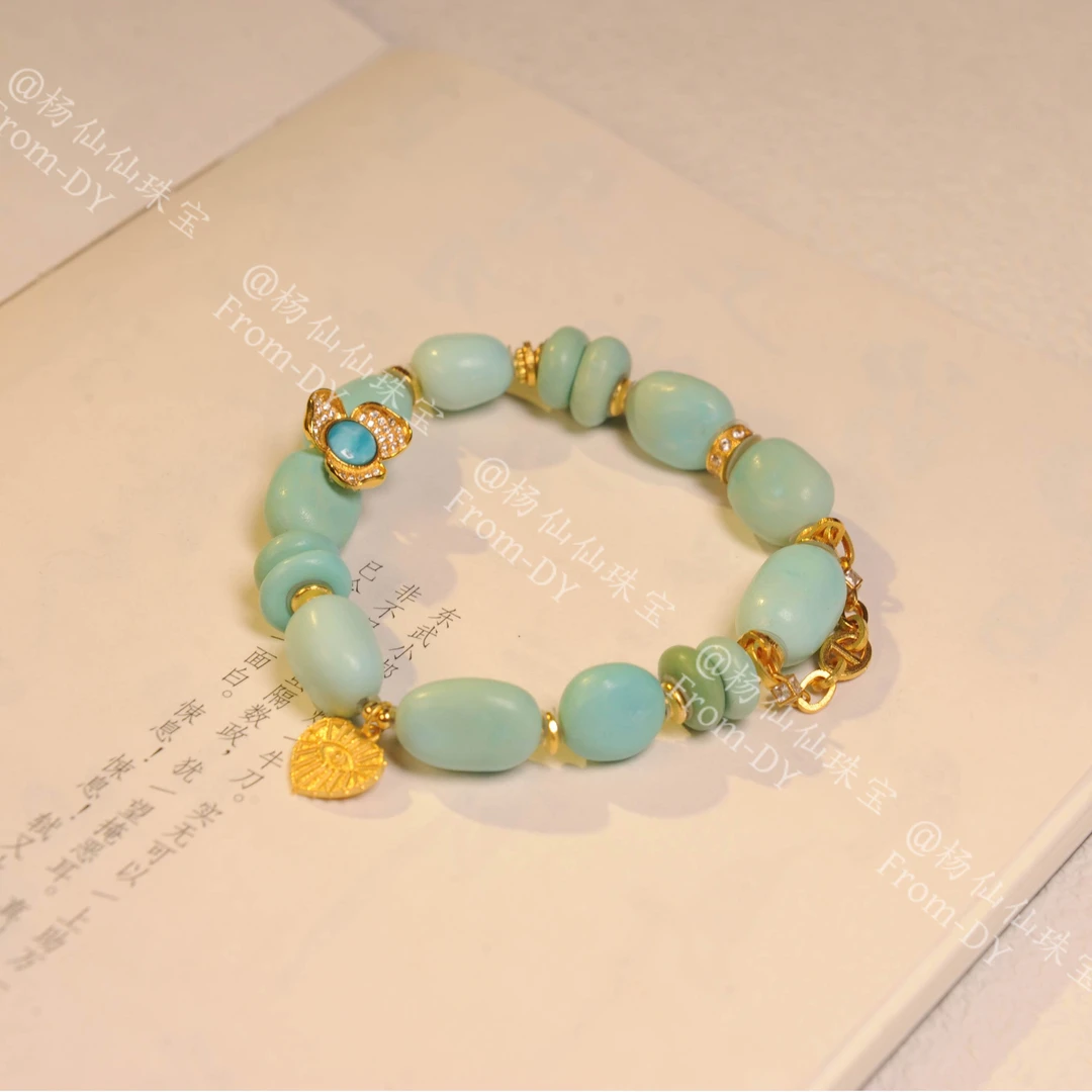 【杨仙仙珠宝】18k厚金镶嵌绿松石多宝手串-A3057