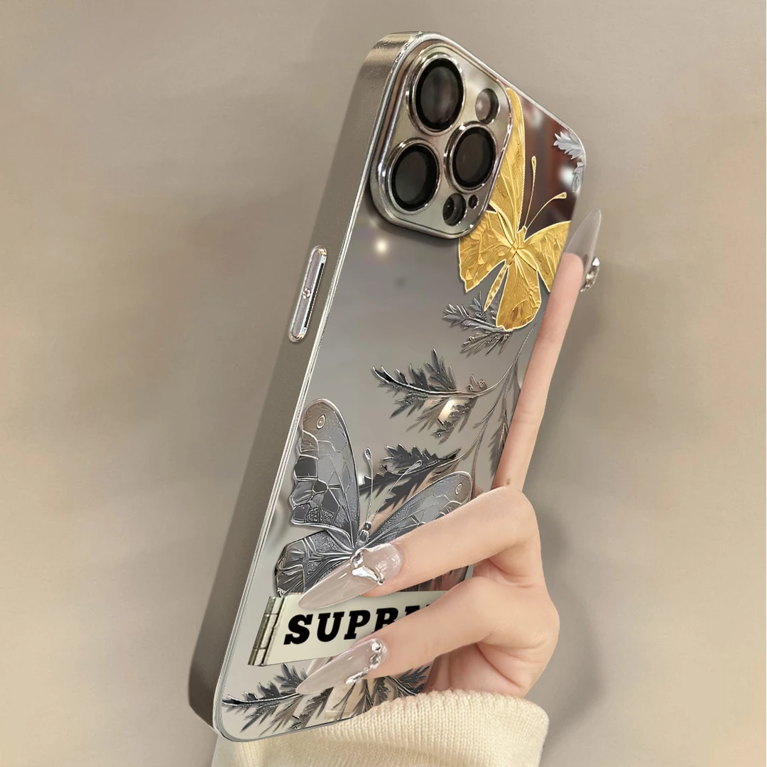 枯叶蝴蝶适用苹果16Promax手机壳iPhone华为oppo小米vivo镜面套