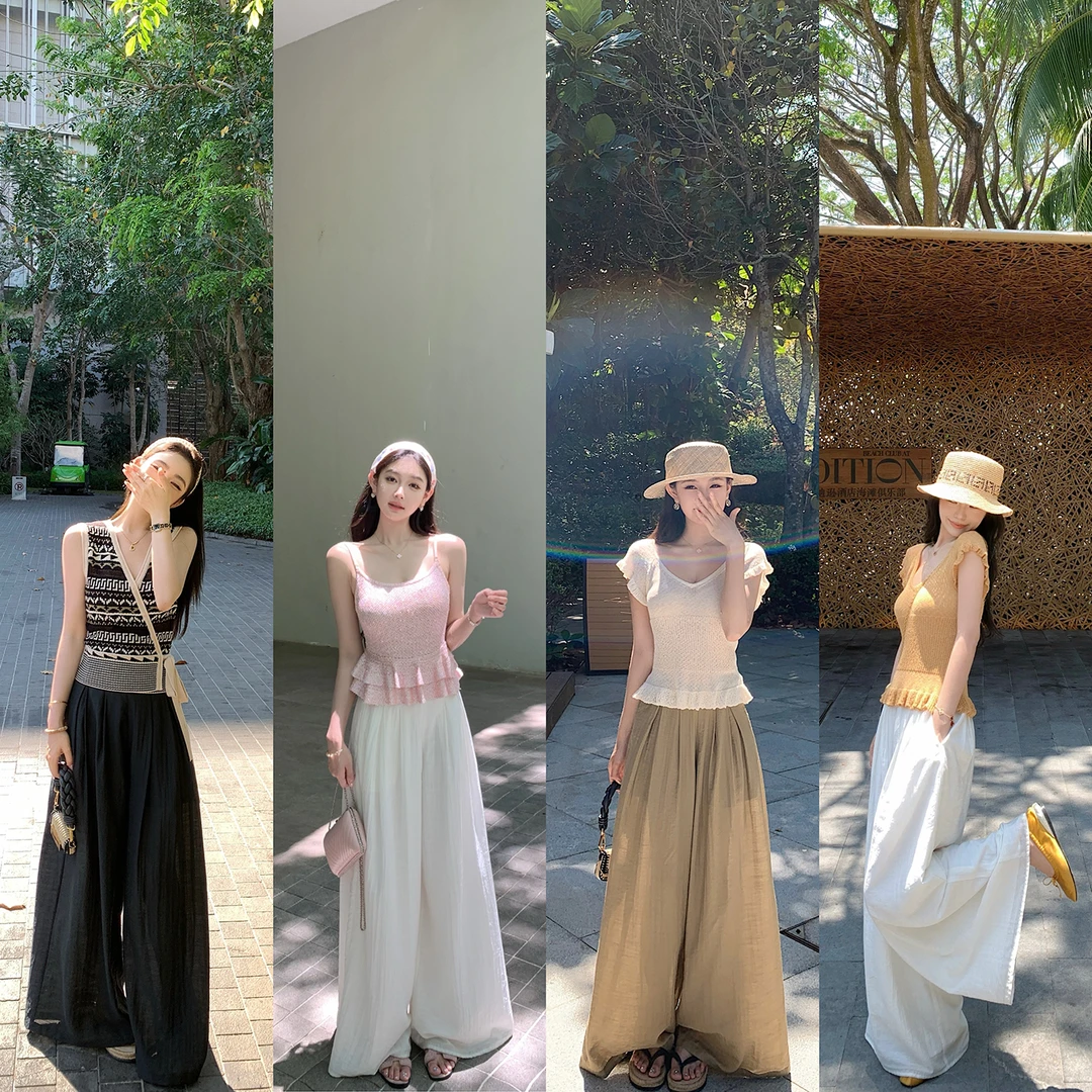 “茶歇飘飘裤”入夏松弛有度的潇洒气质！线条层次感大阔腿休闲裤