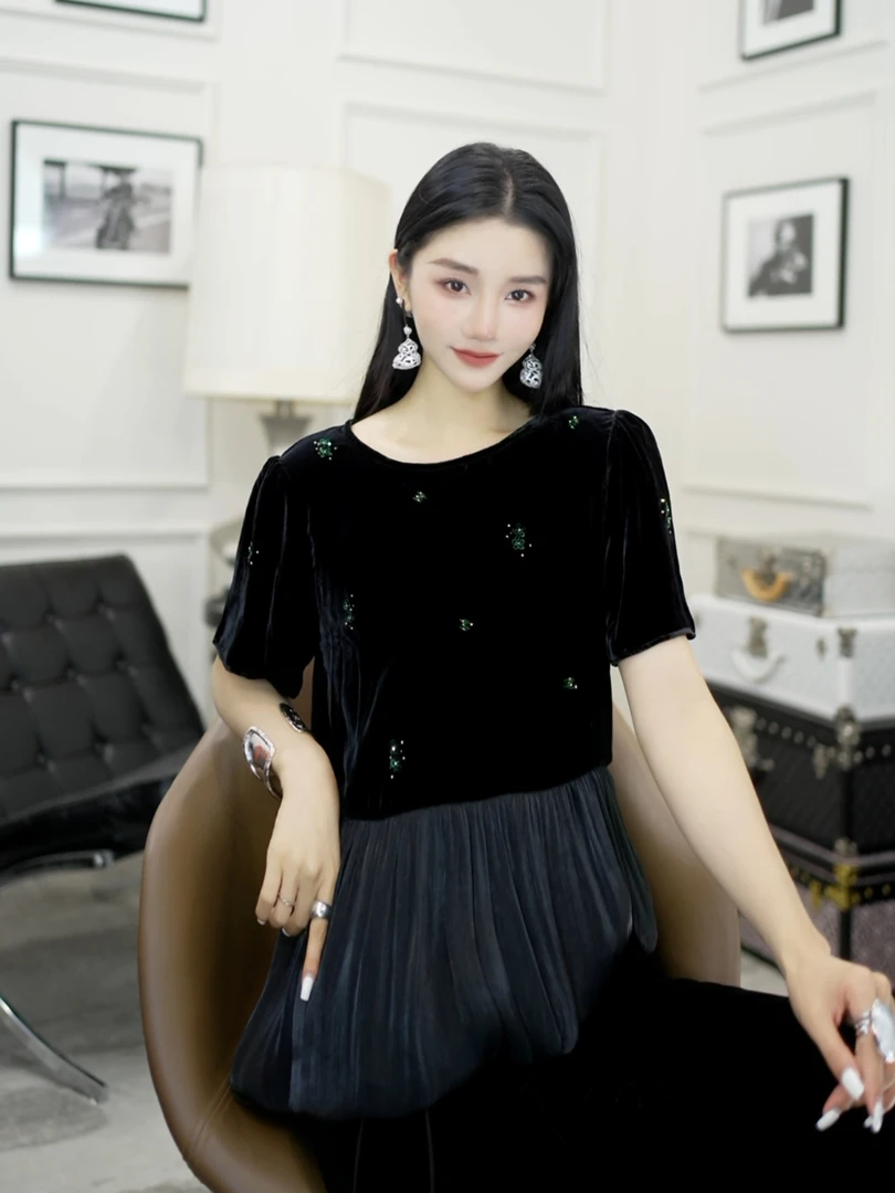 Betty Bairn【匠心/月下花】高定系列桑蚕丝短绒上衣25B-BW10780