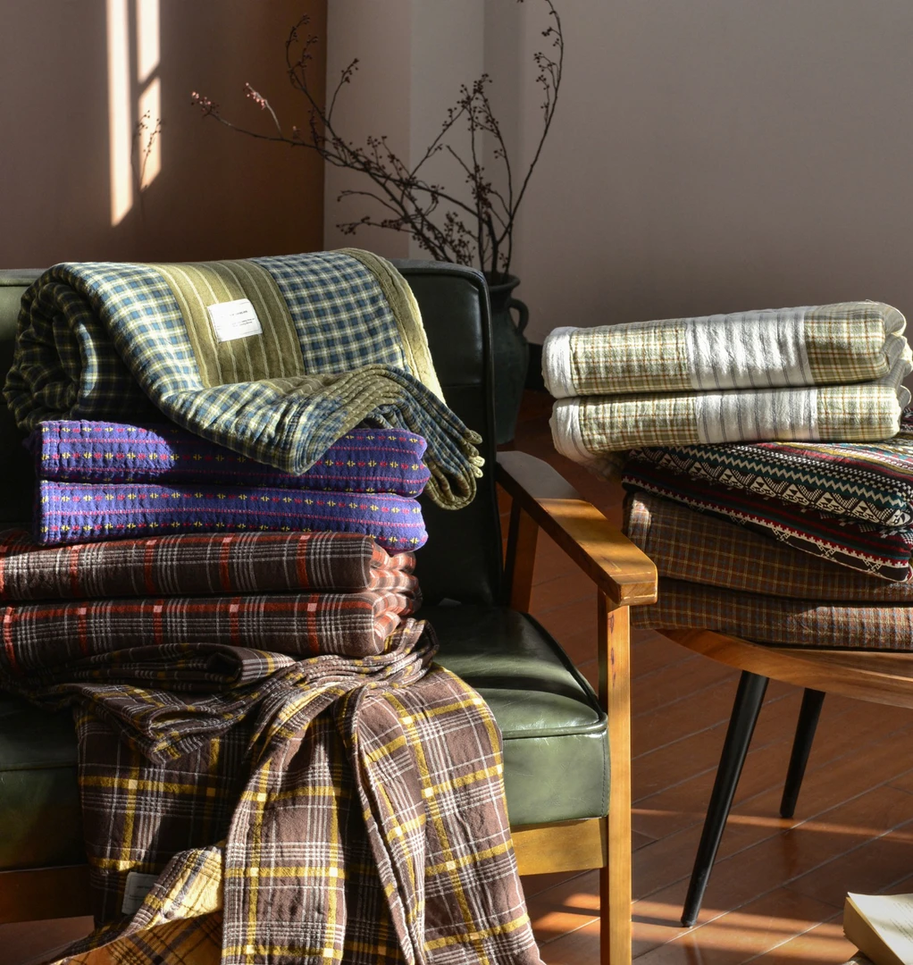 【格调系列-盖毯】中古风随性 多元百搭 全棉色织纱布盖毯床盖+枕巾