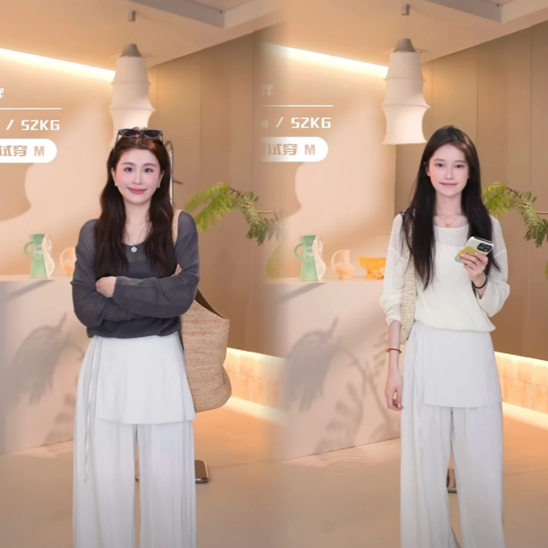 YPP!【奶糖】2025春季新款慵懒风圆领套头薄款假两件休闲针织衫上衣