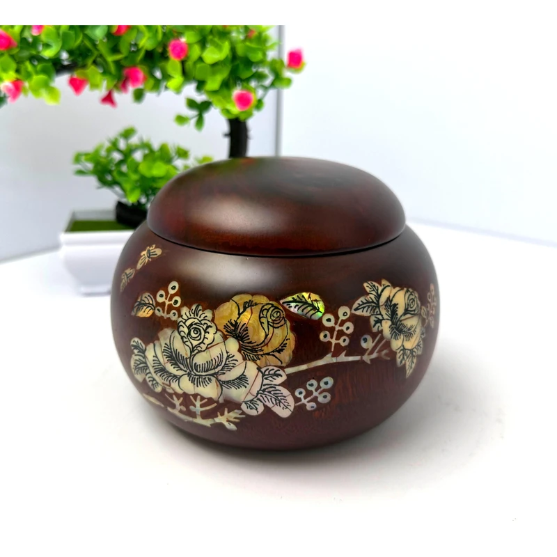 红花梨木茶叶罐储茶罐防潮储存茶叶螺钿茶叶罐14-10cm