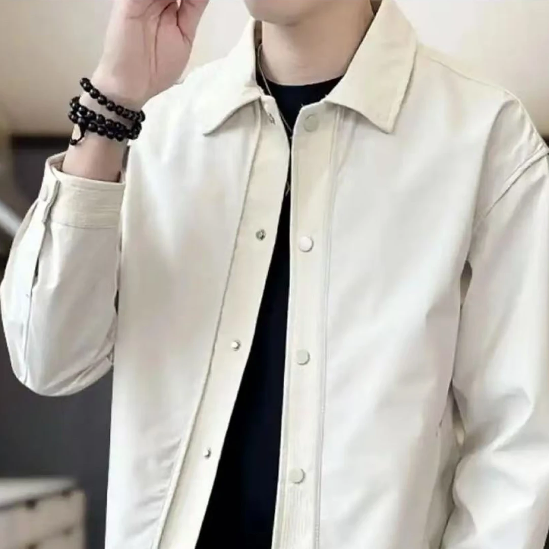 翻领几何图案男秋季拼接韩式夹克韩版休闲工装立领