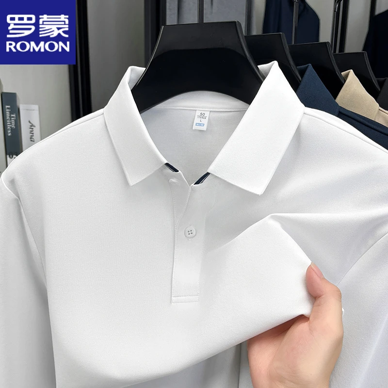 罗蒙秋季新款莫代尔棉男士polo衫时尚高档翻领长袖体恤宽松纯色潮