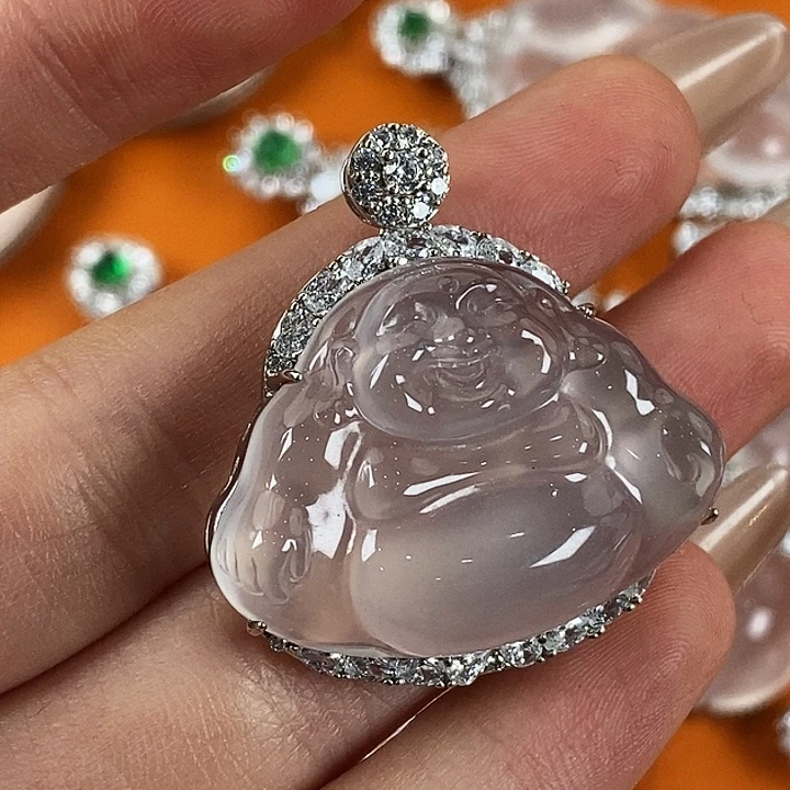 石英质玉银S925镀金镶嵌颈饰