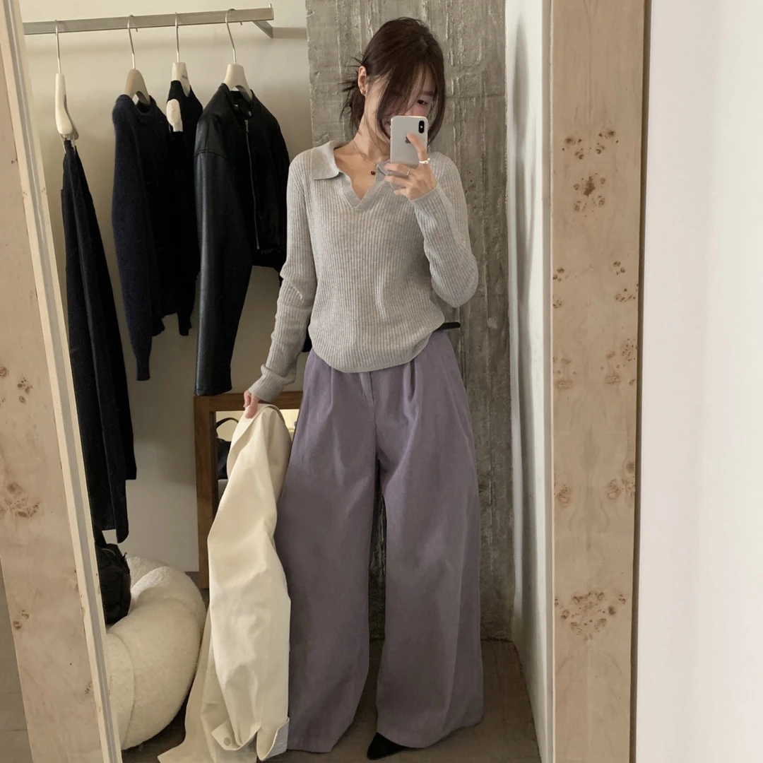 百搭弹性polo领羊毛针织衫(含33%羊毛)