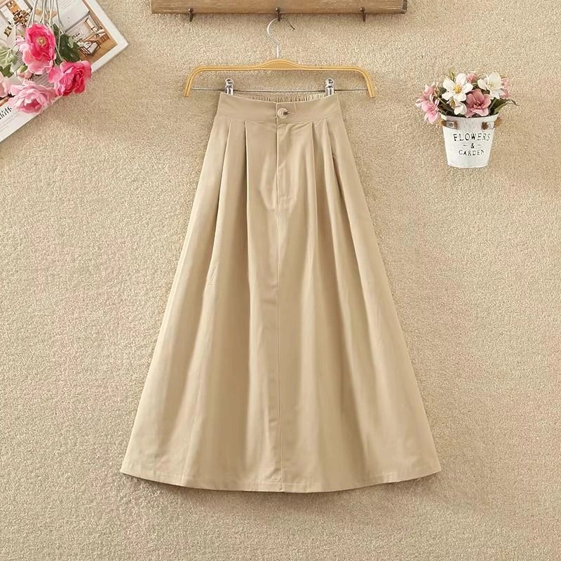 杏色工装伞裙半身裙女夏2025新款高腰a字裙小个子显瘦气质中长裙