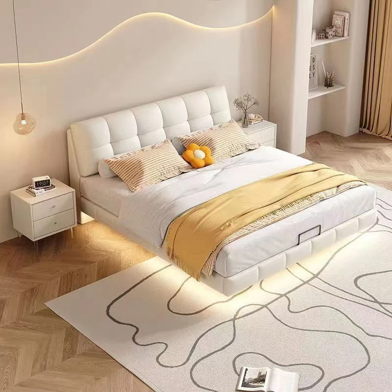 2025新款经济型奶油风悬浮床云朵床主卧简约现代大床北欧软包婚床