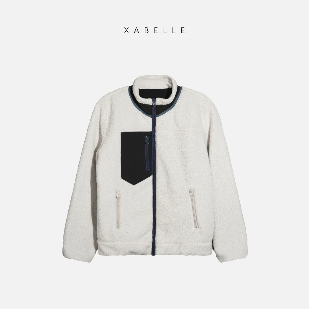 XABELLE 摇粒绒运动外套 简约拼接运动风 保暖百搭立领拉链外套