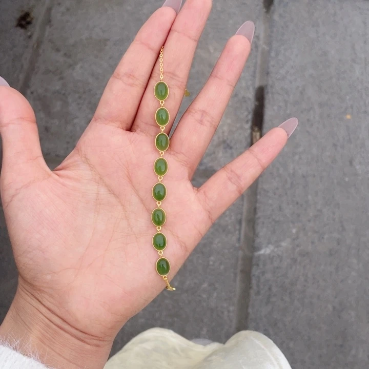 银S925镶嵌和田玉手链蛋面款碧玉手链