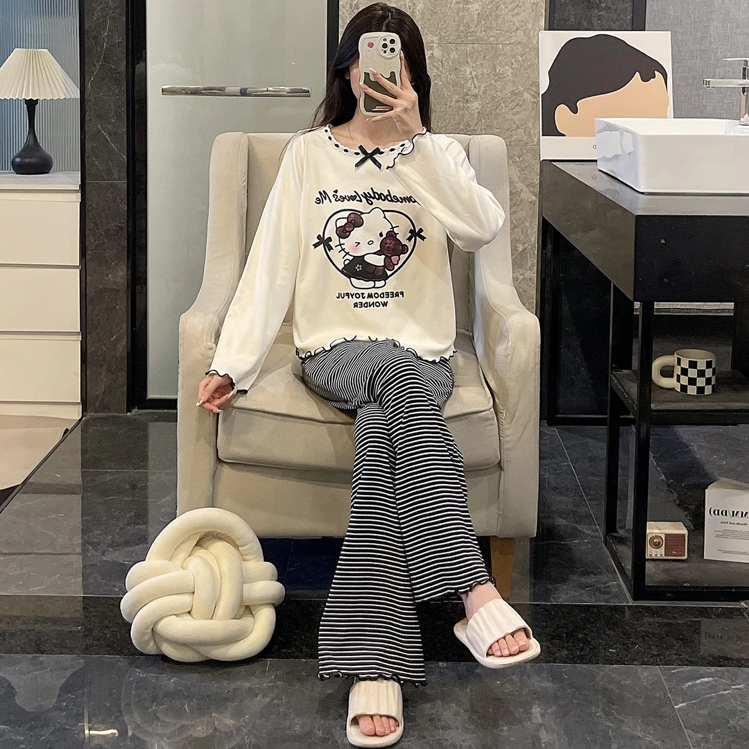 睡衣女春秋冬季长袖德绒大码2025新款恒温保暖kt猫套装冬天家居服