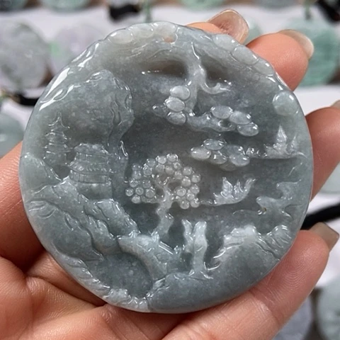 翡翠颈饰未镶嵌山水牌福利