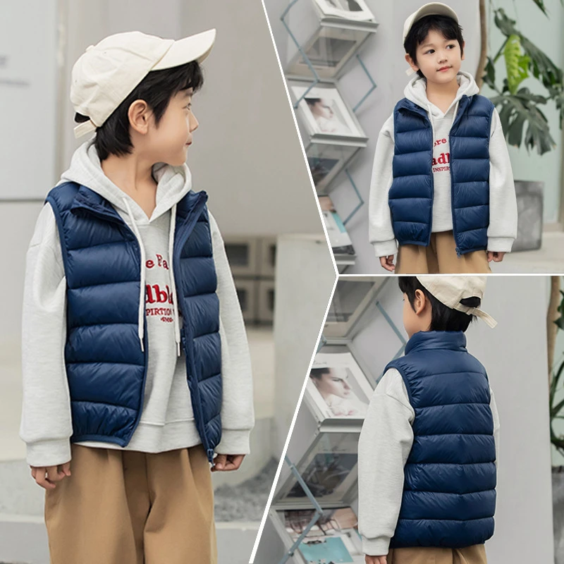 男童女童秋冬儿童羽丝绒马甲轻薄中大童立领小宝宝外穿坎肩保暖