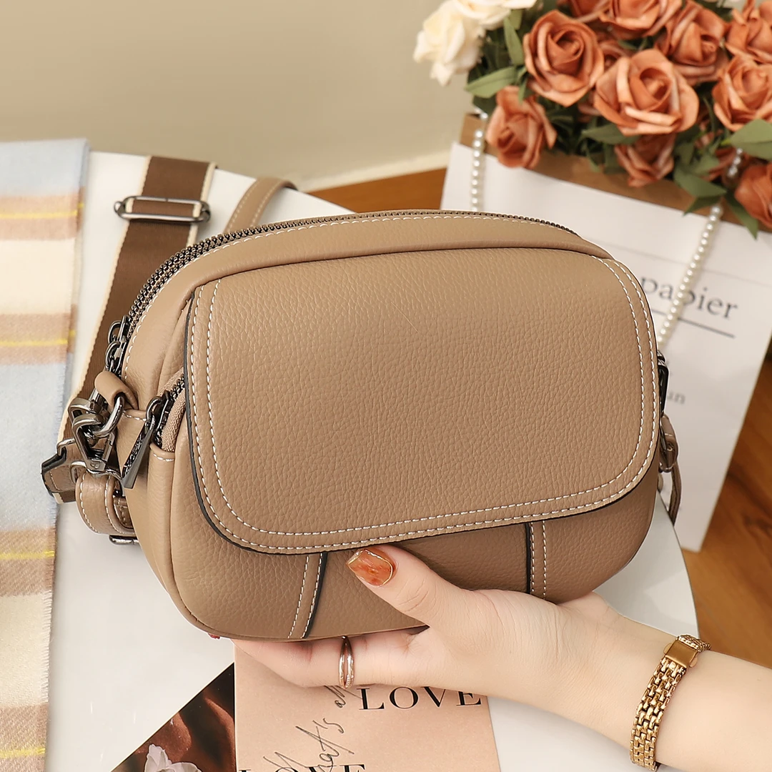 斜挎包女包2025新款时尚百搭小包包多层口袋斜挎包实用爆款小圆包