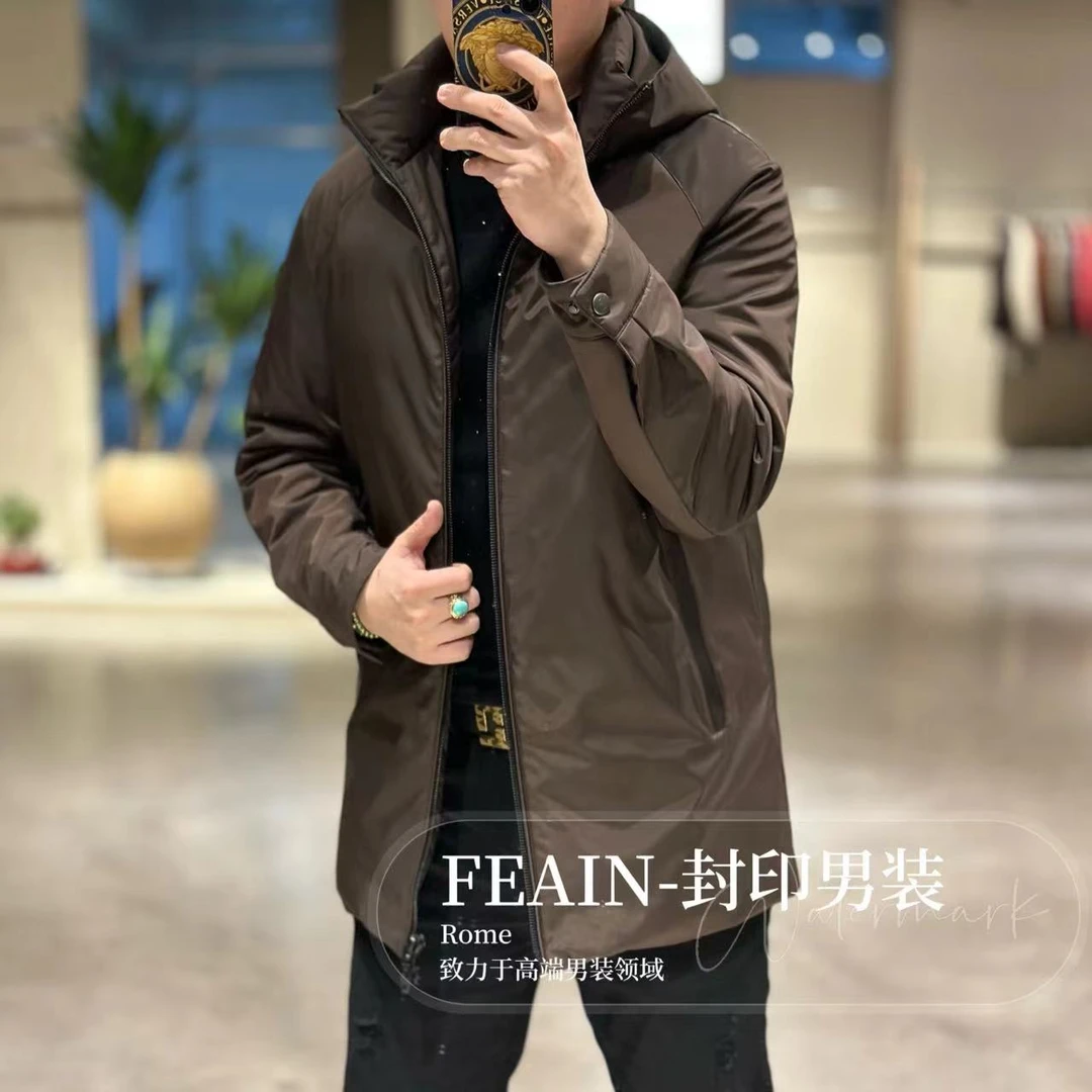 【鹅绒桑蚕丝真皮】高端男士绵羊皮拼接三防面料鹅绒桑蚕丝填充8158