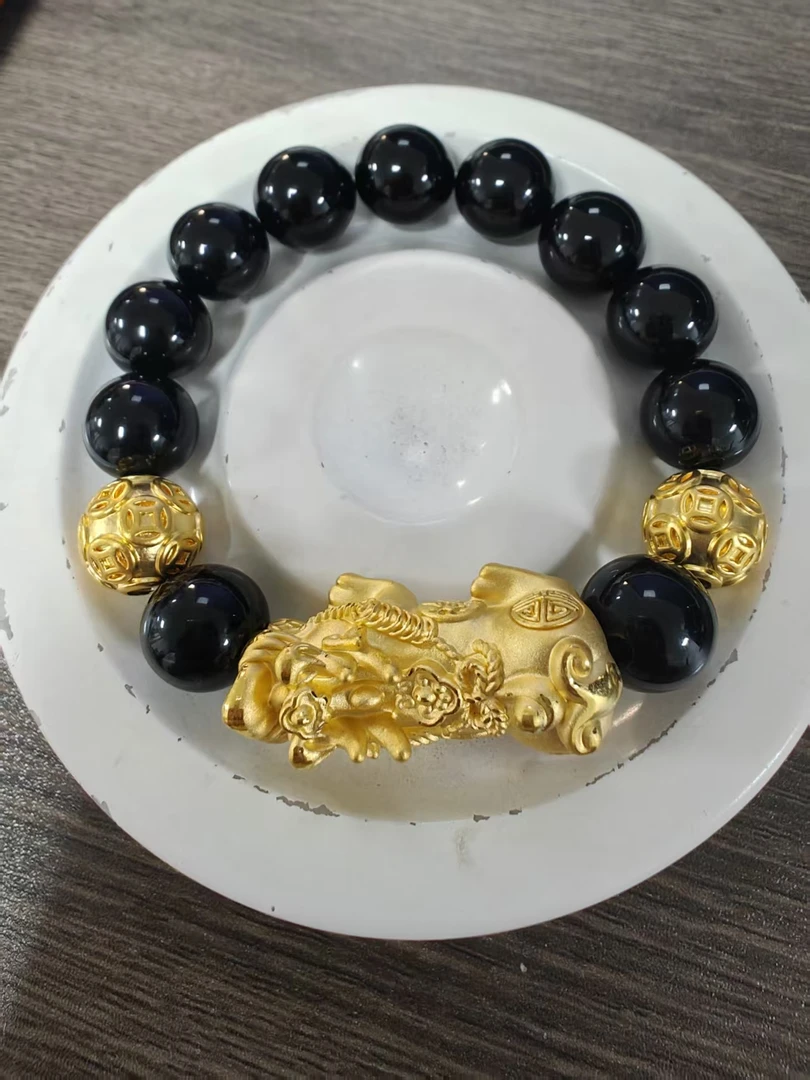 【足金999】卡12如意貔貅+2颗钱币转运珠