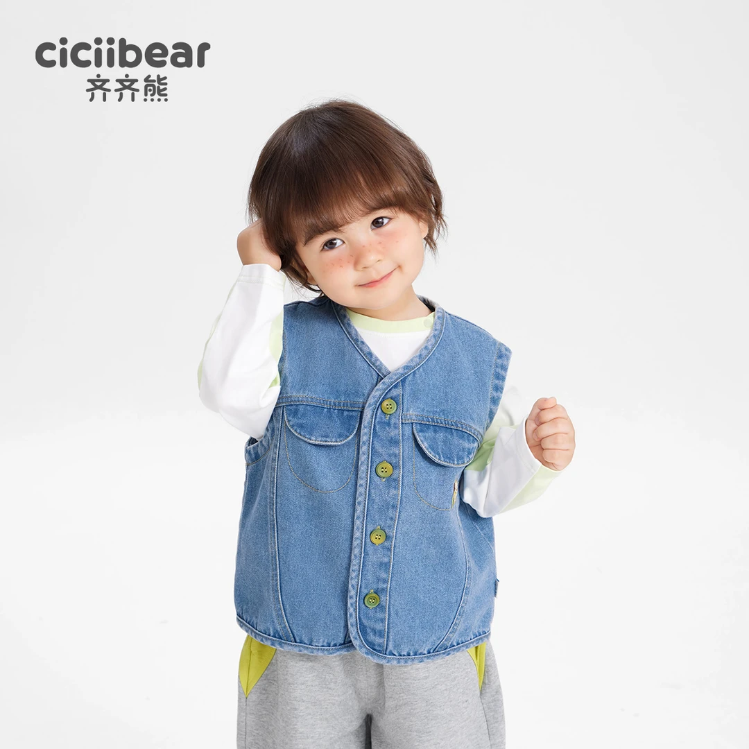 齐齐熊宝宝牛仔马甲男童洋气背心儿童外穿内搭Q102661