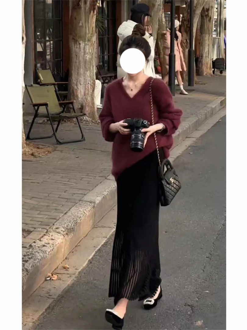 温柔甜美时尚气质V领长袖针织上衣女高级感独特别致通勤气质穿搭