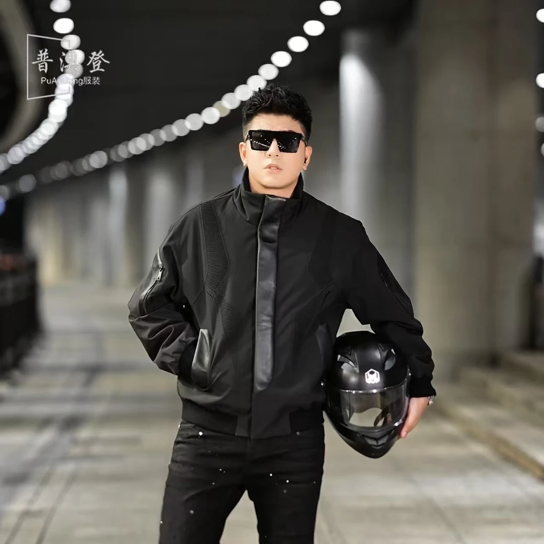 2025男士棉服秋季新款户外时尚潮流百搭休闲拼绵羊皮立领潮牌外套