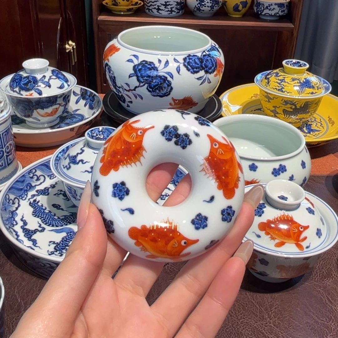 青花雯华堂手绘盖置