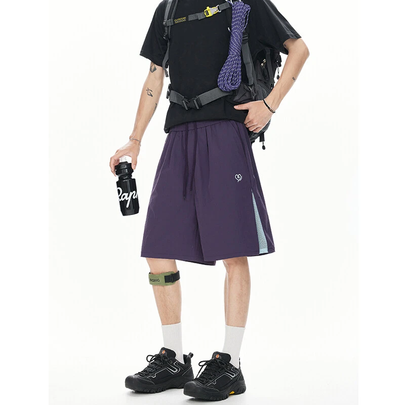 美式撞色拉链运动短裤男夏网眼透气速干沙滩裤潮牌宽松休闲五分裤