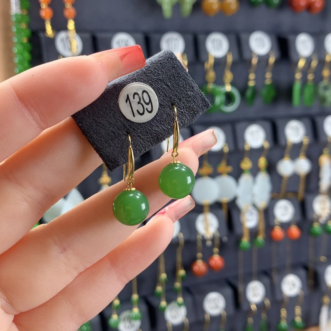 和田玉耳饰18K金镶嵌