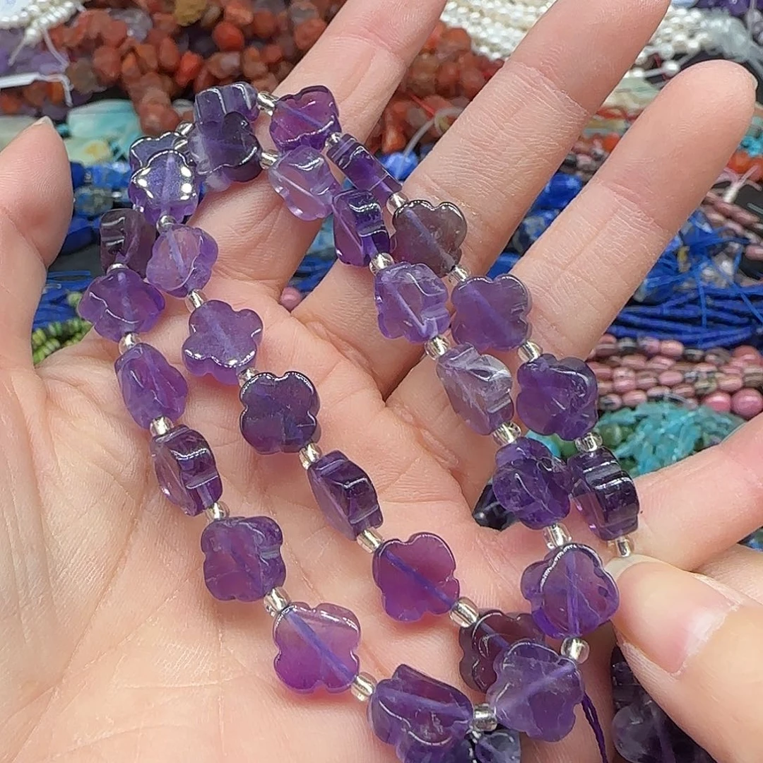 玛瑙/玉髓珠宝半成品合金紫水晶四叶草10mm一条