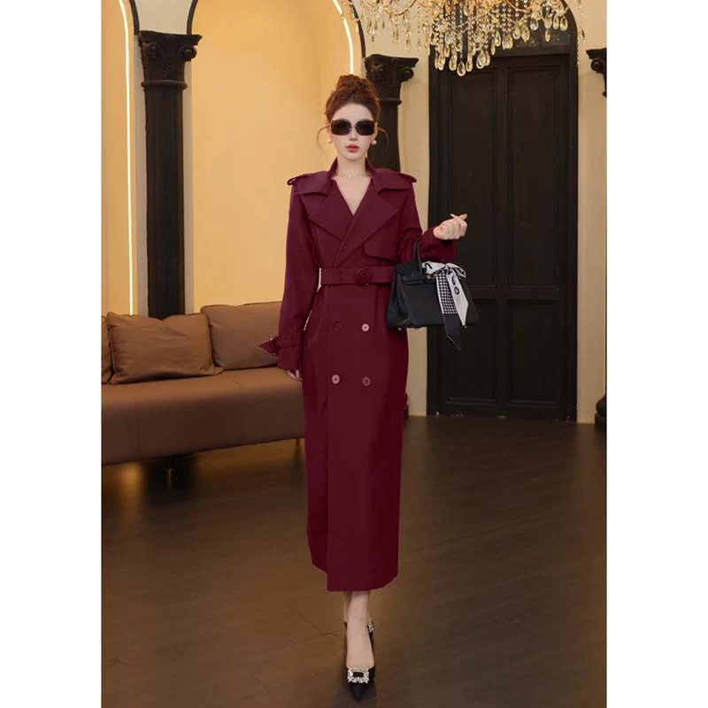 【有里布】【送腰带】春秋季法式显瘦收腰翻领女气质风衣女神TX0183