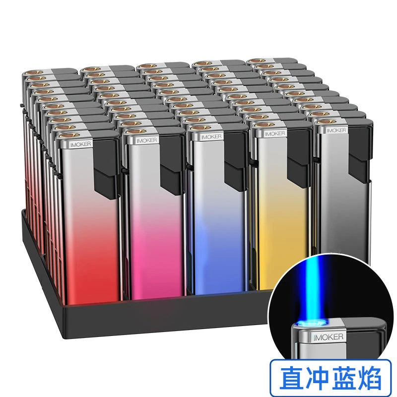 炫彩批发加厚金属渐变五色实用防风蓝焰直冲打火机可免费定制广告