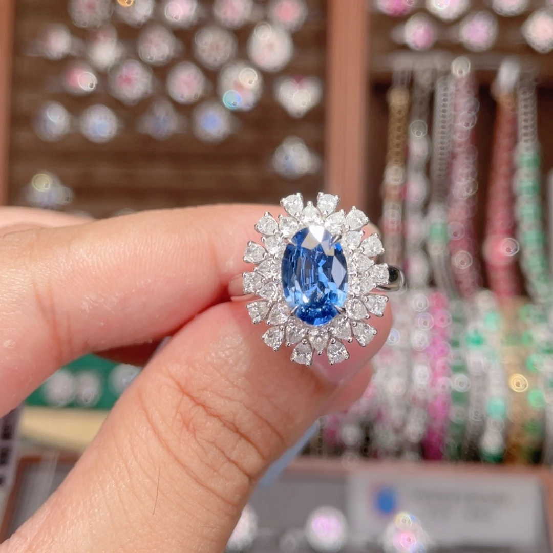 戒指18K金镶嵌蓝宝石1.99ct 无烧