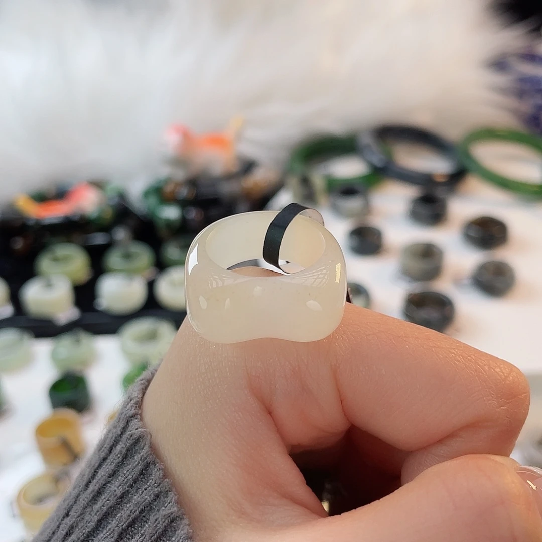 和田玉未镶嵌戒指k51浅晴水飘糖花猫耳17.1mm