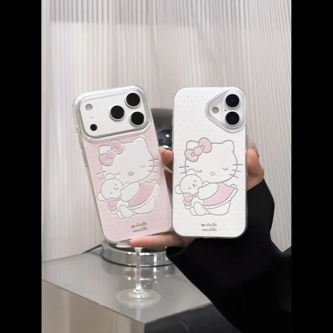镂空抱熊凯蒂适用苹果17华为p70oppo小米15vivo羽纱IMD手机壳