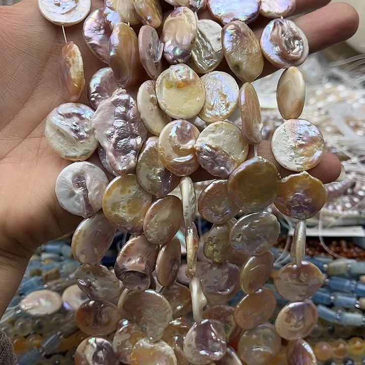 玛瑙/玉髓未镶嵌珠宝半成品一条19mm左右巴洛克珍珠圆片