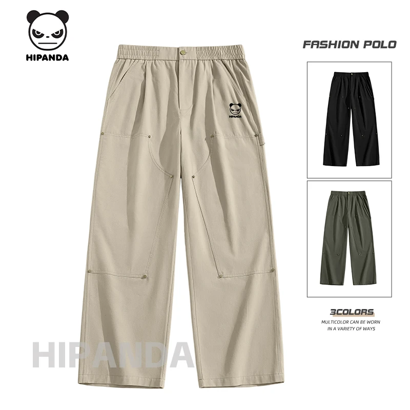 HiPanda日系全棉休闲裤男女美式工装设计感伐木裤男款宽松直筒裤