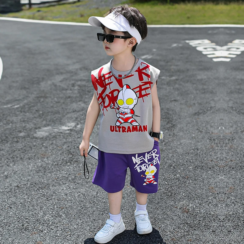 男童背心套装夏季2025新款儿童奥特曼无袖两件套宝宝夏装运动衣服