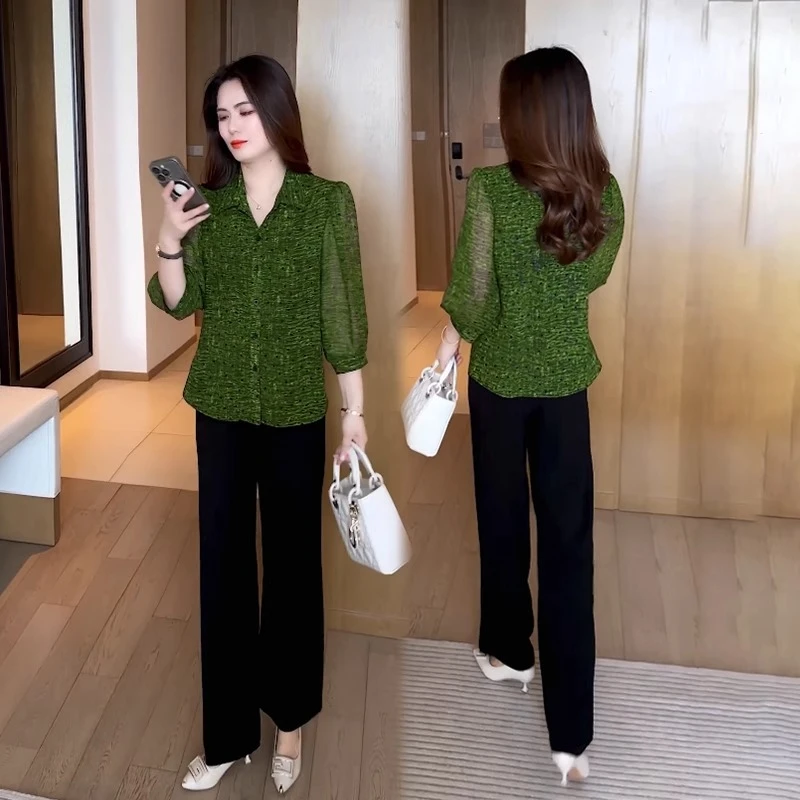 2025新款今年流行时尚洋气质夏款显瘦小衫减龄上衣女装七分袖衬衫