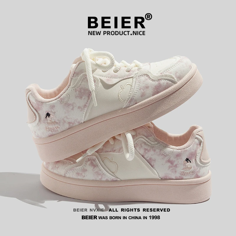 BEIER时尚百搭运动休闲鞋厚底女2025秋季新款小白鞋学生板鞋7107