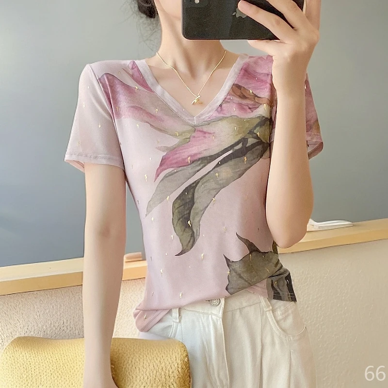 纱衣高级感半袖套头衫洋气衣服短袖女款爆款2025新款正版网纱上衣