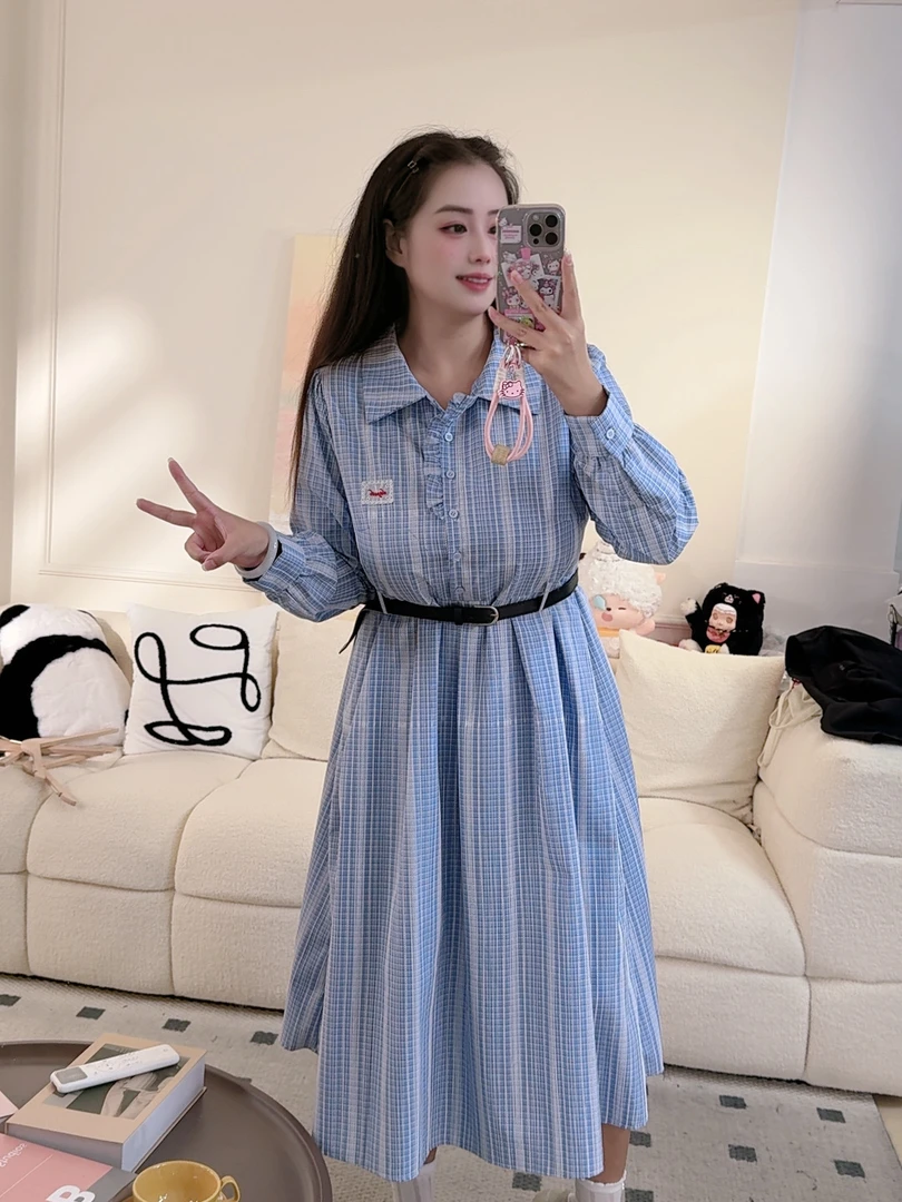 【小巧定制】XQ2625秋季新款休闲百搭学院风格子连衣裙大码女装
