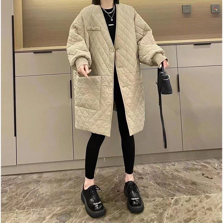 欧货大版中长款加棉外套女棉服宽松洋气棉衣冬装上衣长款棉服新款