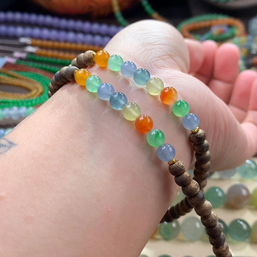 手链翡翠未镶嵌冰浓艳彩糖果半串绕手三圈 卡6