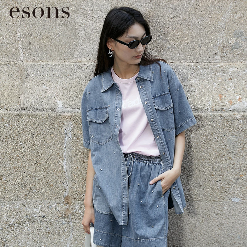 esons/爱城市【商场同款】复古休闲版型丹宁牛仔衬衫36516540