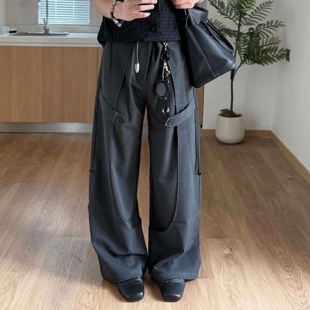 As i m 立体双褶位圆弧A字弯刀廓形直筒宽松四季西裤休闲裤