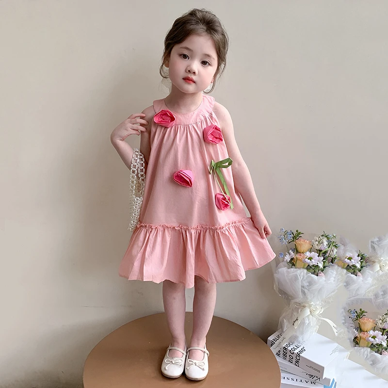 女童连衣裙夏装2025新款洋气小女孩花朵背心裙儿童韩版甜美公主裙