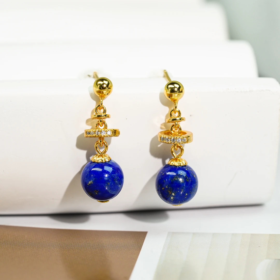 【小北好物】s925银青金石耳钉约8mm+【多样性发一件】-17QL01X1359